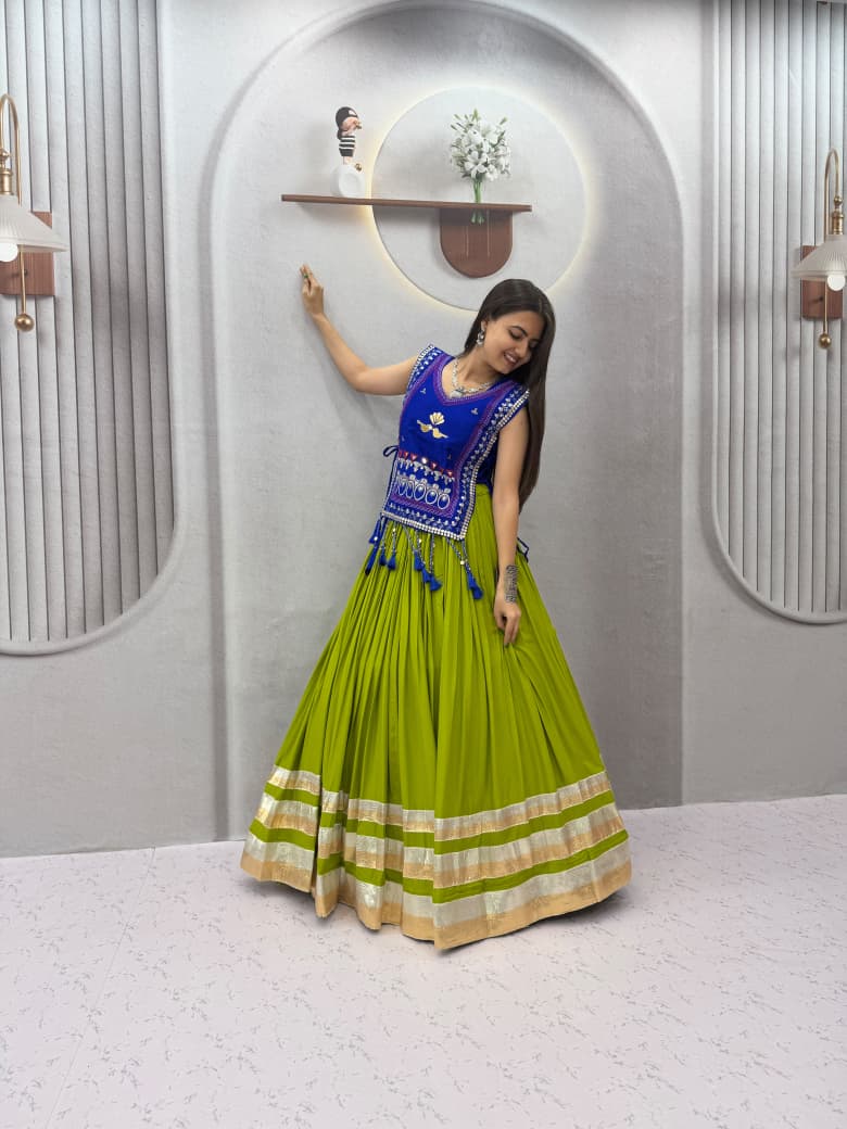 cotton-lehenga-choli-with-koti royalblue Cotton Lehenga Choli with Koti - Heavy Hand Work - Royal Blue - Image 1