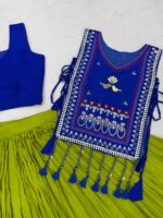 Cotton Lehenga Choli with Koti - Heavy Hand Work - Royal Blue - Image 3