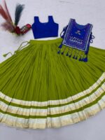 Cotton Lehenga Choli with Koti - Heavy Hand Work - Royal Blue - Image 4