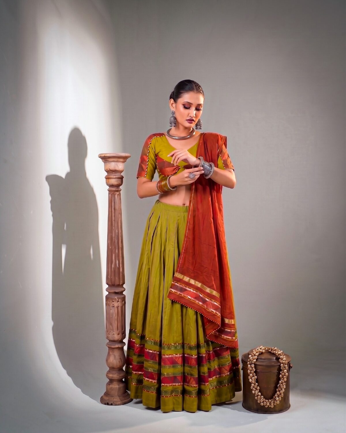 Dhabu Cotton Lehenga for Navratri Embossed & Ghughri Lace - Image 5