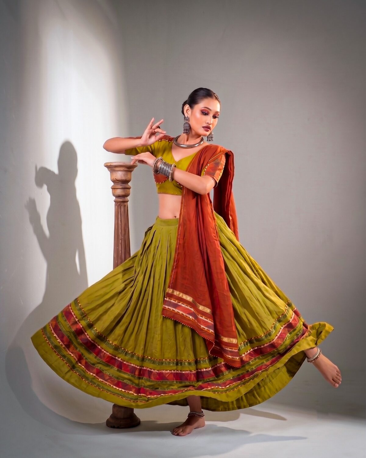 Dhabu Cotton Lehenga for Navratri Embossed & Ghughri Lace - Image 3