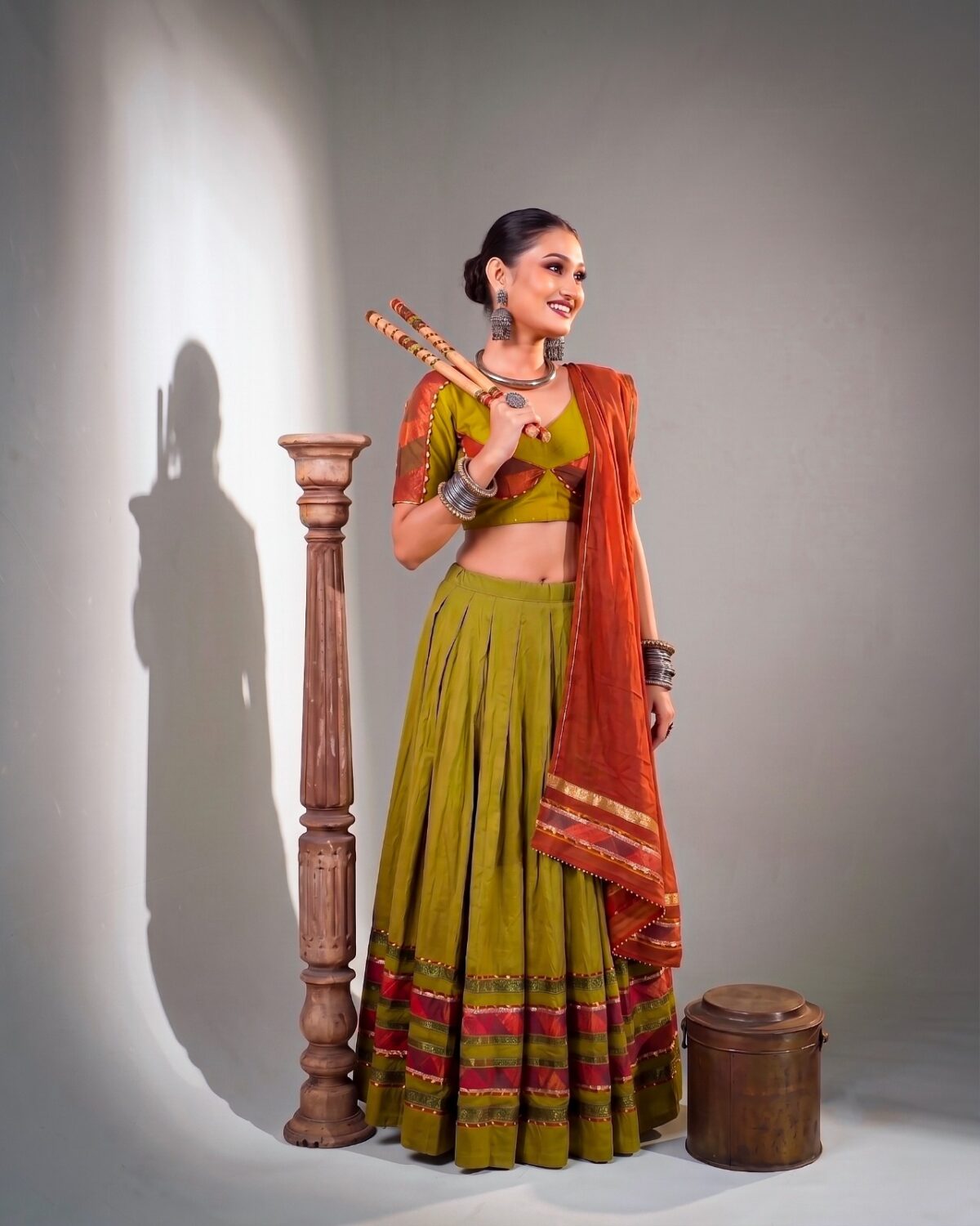Dhabu Cotton Lehenga for Navratri Embossed & Ghughri Lace - Image 2