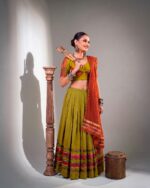 Dhabu Cotton Lehenga for Navratri Embossed & Ghughri Lace - Image 2
