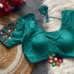Halter Neck Blouse with Mirror Work - Navratri Green