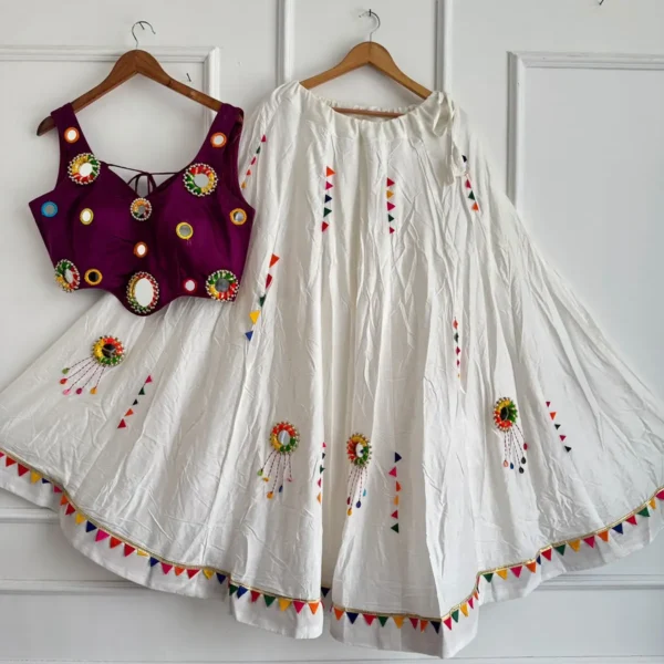 Mirror Work Chaniya Choli for Navratri Cotton - Purple