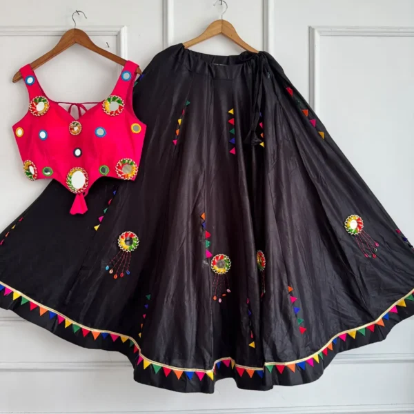 Mirror Work Chaniya Choli for Navratri Cotton - Red