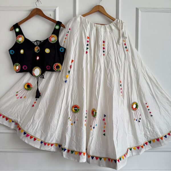 Mirror Work Chaniya Choli for Navratri Cotton - Black