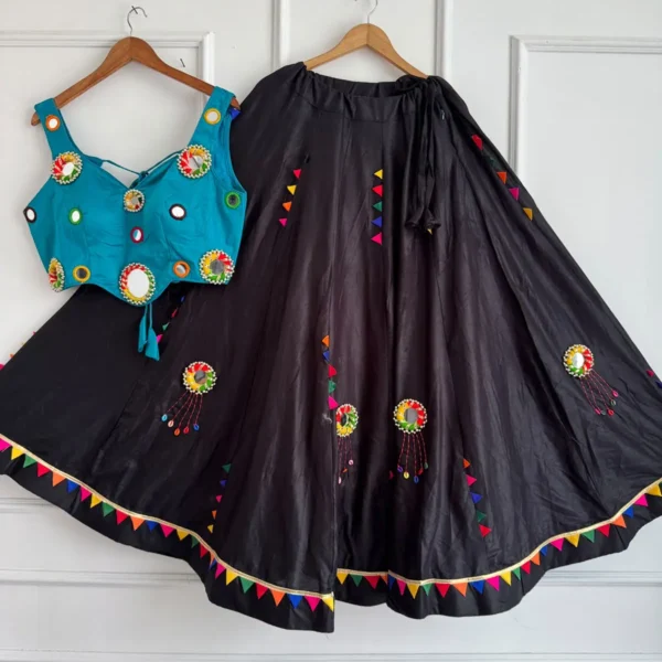 Mirror Work Chaniya Choli for Navratri Cotton - Blue