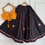 Mirror Work Chaniya Choli - Navratri Slub Cotton Lehenga Choli Kesari