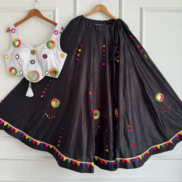 Mirror Work Chaniya Choli for Navratri Cotton - White