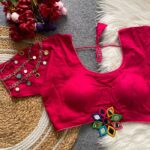 Halter Neck Blouse with Mirror Work - Navratri Pink