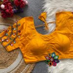 Halter Neck Blouse with Mirror Work - Navratri Yellow