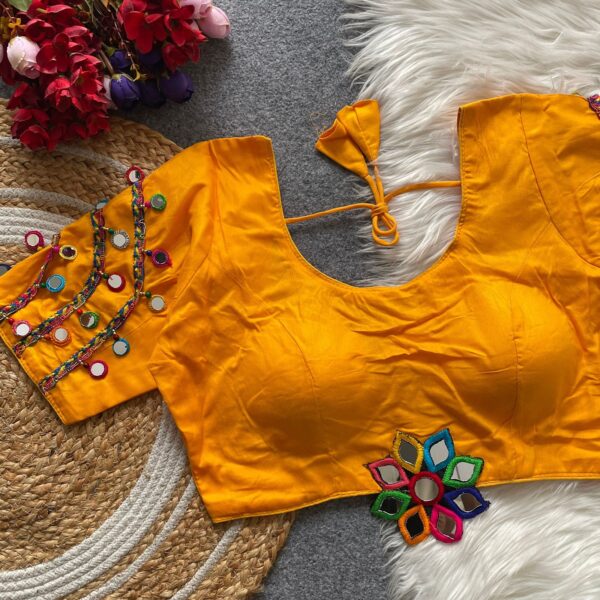 Halter Neck Blouse with Mirror Work - Navratri Yellow